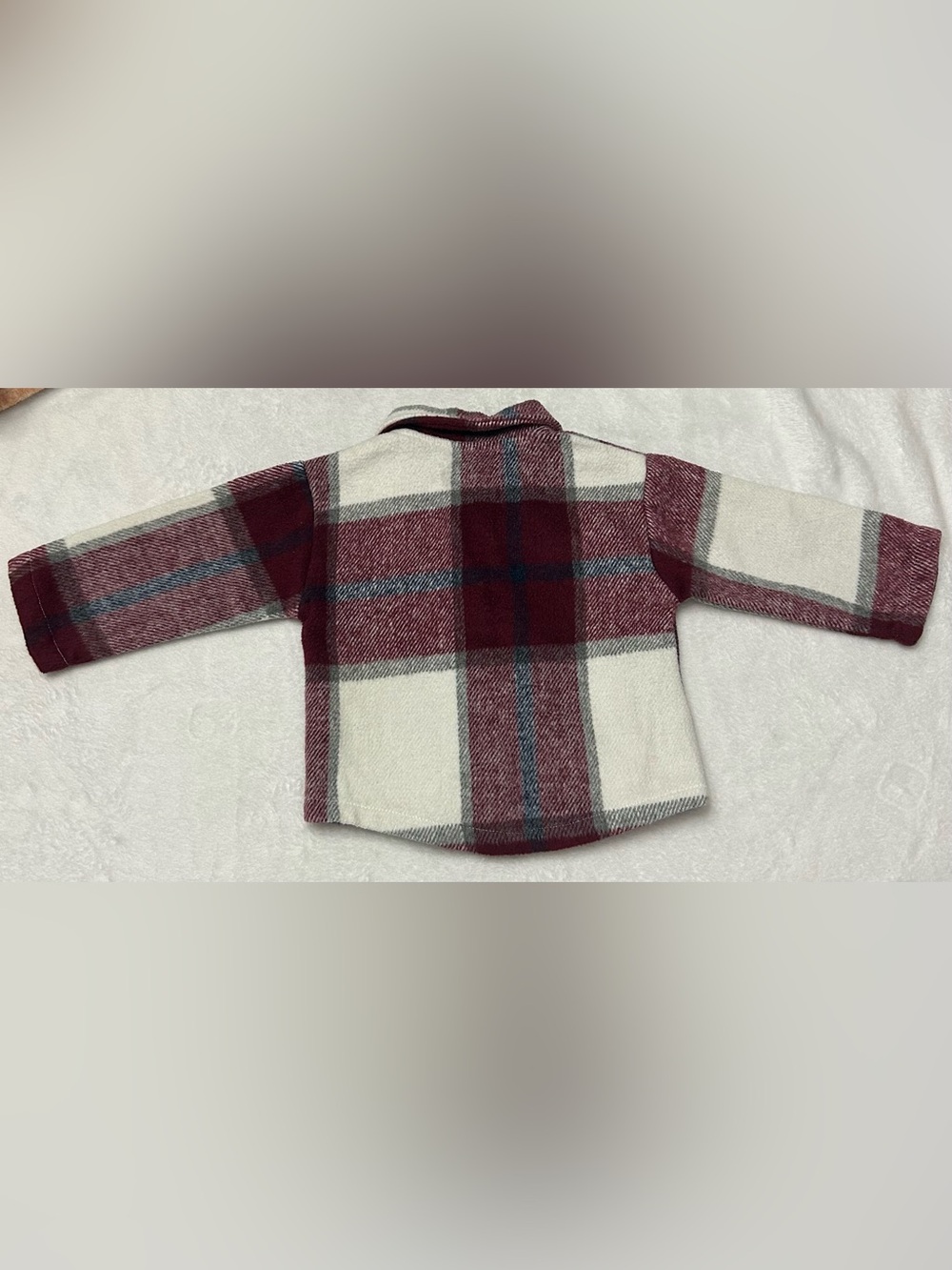 SHEIN 12-18 months cabin cozy Burgundy & Cream Plaid Button-Down Shacket - Picture 5 of 6